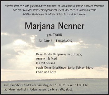 Traueranzeige von Marjana Nenner von VRM Trauer