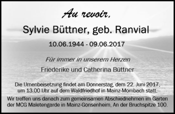 Traueranzeige von Sylvie Büttner von Trauerportal Rhein Main Presse