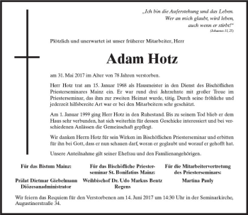 Traueranzeige von Adam Hotz von Trauerportal Rhein Main Presse