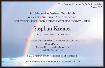 Traueranzeige von Stephan Kreuter von  Usinger Anzeiger