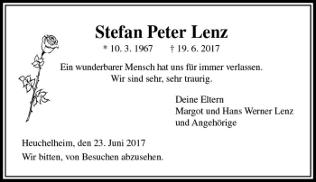 Traueranzeige von Stefan Peter Lenz von  Gießener Anzeiger