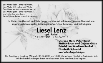 Traueranzeige von Liesel Lenz von Trauerportal Rhein Main Presse