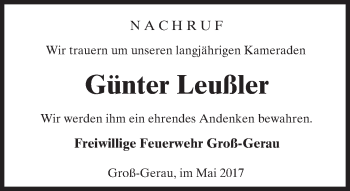 Traueranzeige von Günter Leußler von Trauerportal Echo Online