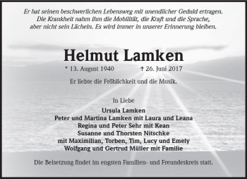 Traueranzeige von Helmut Lamken von Trauerportal Rhein Main Presse