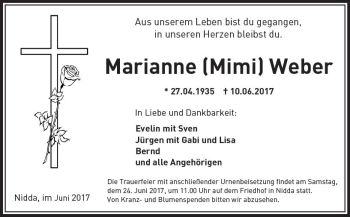 Traueranzeige von Marianne Weber von  Kreisanzeiger