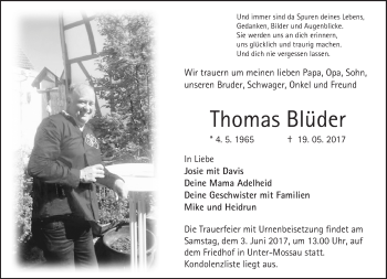 Traueranzeige von Thomas Blüder von Trauerportal Echo Online