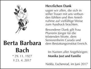 Traueranzeige von Berta Barbara Bach von  Kreisanzeiger