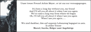 Traueranzeige von Achim Meyer von Trauerportal Rhein Main Presse