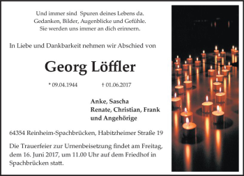 Traueranzeige von Georg Löffler von Trauerportal Echo Online