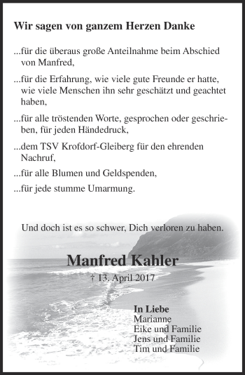 Traueranzeige von Manfred Kahler von  Gießener Anzeiger