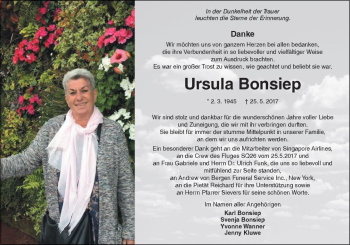 Traueranzeige von Ursula Bonsiep von  Kreisanzeiger