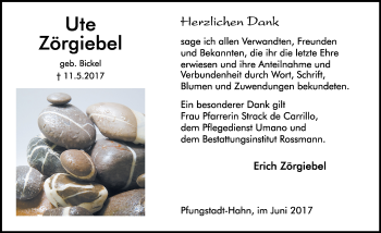 Traueranzeige von Ute Zörgiebel von Trauerportal Echo Online