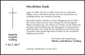 Traueranzeige von Auguste Ueding von Trauerportal Rhein Main Presse