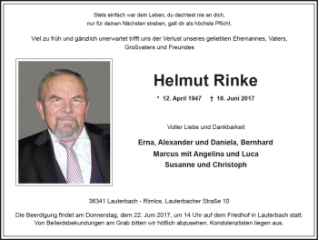 Traueranzeige von Helmut Rinke von VRM Trauer