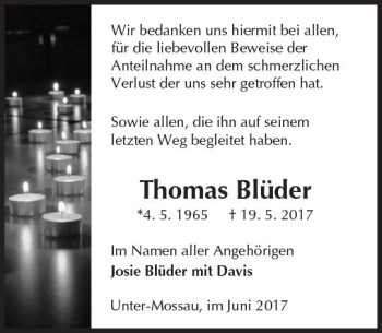 Traueranzeige von Thomas Blüder von Trauerportal Echo Online