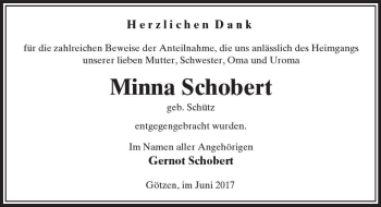 Traueranzeige von Minna Schobert von  Kreisanzeiger
