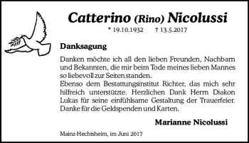 Traueranzeige von Catterino Nicolussi von Trauerportal Rhein Main Presse