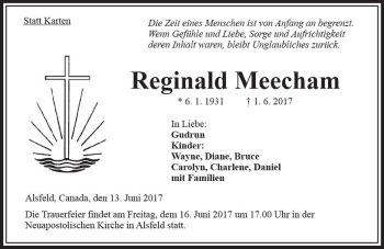 Traueranzeige von Reginald Meecham von VRM Trauer