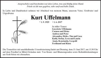 Traueranzeige von Kurt Uffelmann von  Kreisanzeiger