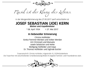 Traueranzeige von Josef Sebastian Kern von Trauerportal Rhein Main Presse