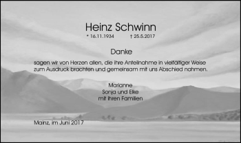 Traueranzeige von Heinz Schwinn von Trauerportal Rhein Main Presse
