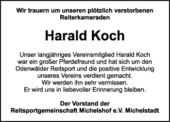 Traueranzeige von Harald Koch von Trauerportal Echo Online