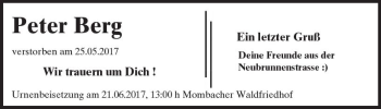Traueranzeige von Peter Berg von Trauerportal Rhein Main Presse