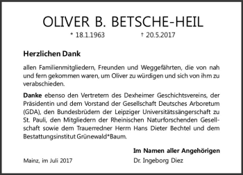 Traueranzeige von Oliver B. Betsche-Heil von Trauerportal Rhein Main Presse