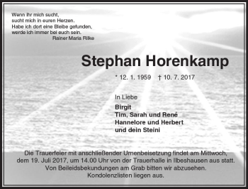 Traueranzeige von Stephan Horenkamp von VRM Trauer