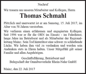 Traueranzeige von Thomas Schmahl von Trauerportal Rhein Main Presse
