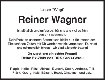 Traueranzeige von Reiner Wagner von Trauerportal Echo Online