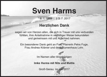 Traueranzeige von Sven Harms von Trauerportal Echo Online