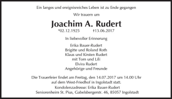 Traueranzeige von Joachim A. Rudert von Trauerportal Echo Online