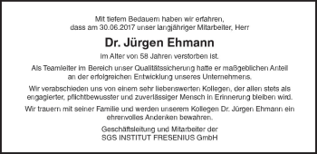 Traueranzeige von Jürgen Ehmann von Trauerportal Rhein Main Presse