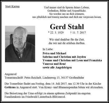 Traueranzeige von Gerd Stahl von VRM Trauer