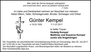 Traueranzeige von Günter Kempel von Trauerportal Rhein Main Presse