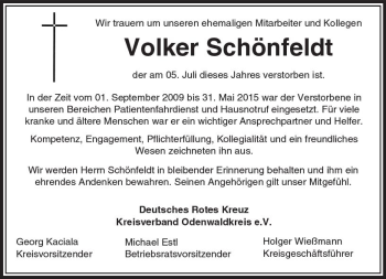 Traueranzeige von Volker Schönfeldt von Trauerportal Echo Online