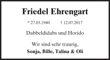 Traueranzeige von Friedel Ehrengart von Trauerportal Rhein Main Presse