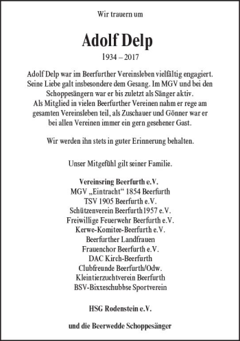 Traueranzeige von Adolf Delp von Trauerportal Echo Online