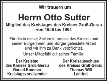 Traueranzeige von Otto Sutter von Trauerportal Echo Online
