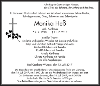Traueranzeige von Monika Heß von  Camberger Anzeiger