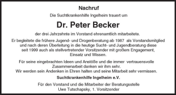 Traueranzeige von Peter Becker von Trauerportal Rhein Main Presse