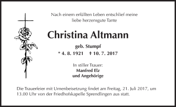 Traueranzeige von Christina Altmann von Trauerportal Rhein Main Presse