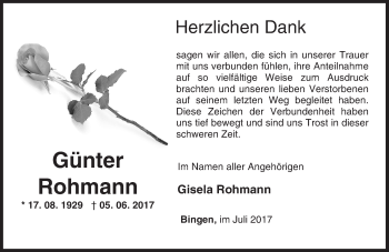 Traueranzeige von Günter Rohmann von Trauerportal Rhein Main Presse
