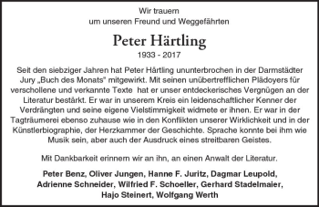 Traueranzeige von Peter Härtling von Trauerportal Echo Online