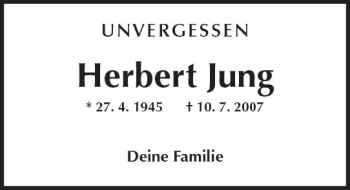 Traueranzeige von Herbert Jung von Trauerportal Rhein Main Presse