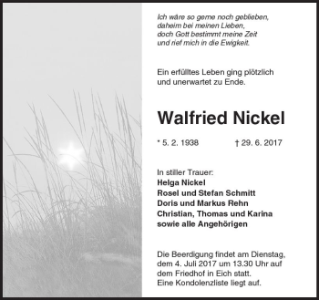 Traueranzeige von Walfried Nickel von Trauerportal Rhein Main Presse