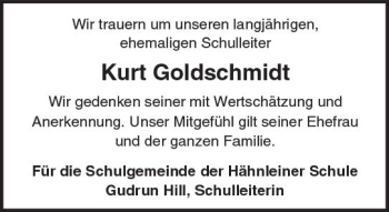 Traueranzeige von Kurt Goldschmidt von Trauerportal Echo Online