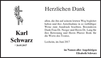 Traueranzeige von Karl Schwarz von Trauerportal Rhein Main Presse