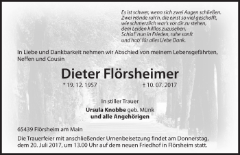 Traueranzeige von Dieter Flörsheimer von Trauerportal Rhein Main Presse